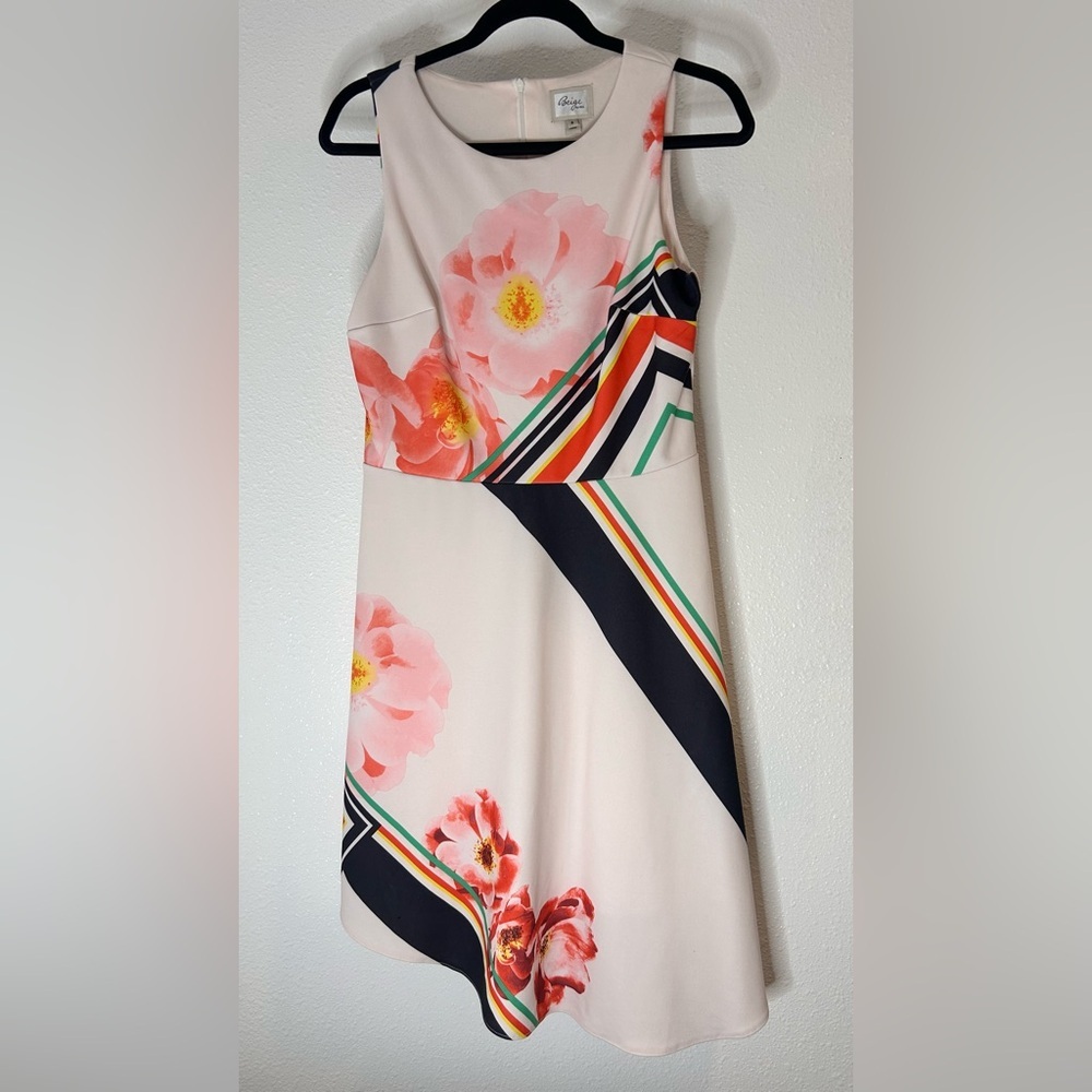 Beige by eci Floral and Multicolor Striped Midi Dress Size 6
